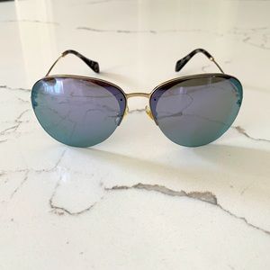 Miu Miu Womens Gold Mirrored Aviator Sunglasses